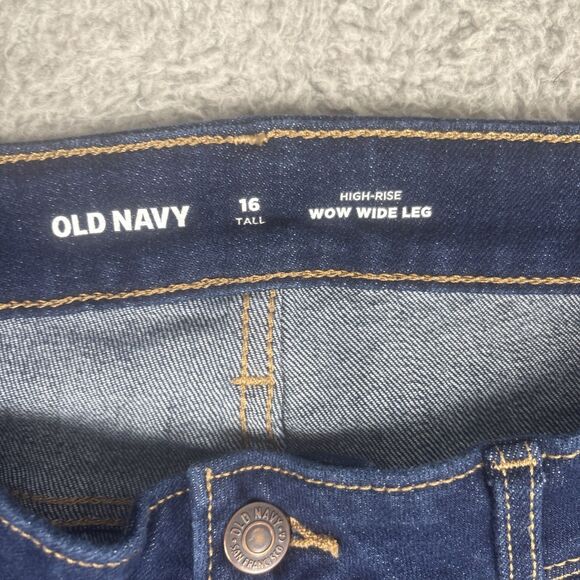 Old Navy WOW Wide Leg Jeans Womens 16 Tall Blue Dark Wash High Rise Stretch - Picture 3 of 7